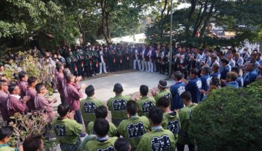 meeting of everyone wearing colorful happi coats