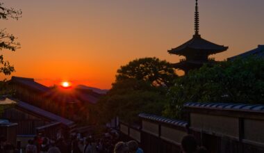 View of Kyoto at dusk with Yasaka-no-to