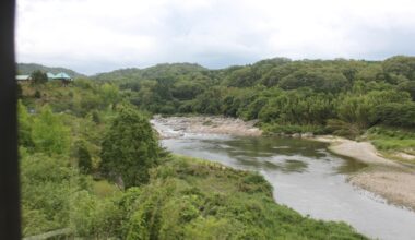 Some of my favourite views of Japan were gone in a blink of an eye while travelling through the countryside on trains (snapshot of a river on a train from Iga back towards Kyoto - 2014)