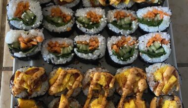 my first 3 home made rolls! i tried so much with the presentation, and they tasted amazing too. first pic is all vegetarian, second is tuna