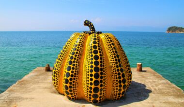 The pumpkin at Naoshima, two years ago today, a few months before it was destroyed by a typhoon (Kagawa-ken)