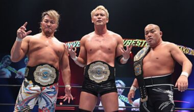 Has there been a more impressive assemblage, to hold the 6-man championship? MOTN, in my opinion: master-seller Tanahashi rekindling his classic feud with killer Suzuki; Narita mirroring Kiyomiya in his challenge to Okada; the always welcome and riveting Ishii/Desby pairing. Fantastic stuff.
