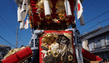 Japanese embroidery art on a taikodai float