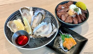 Sakoshi Bay oysters from Hyogo, 11 grams of nama uni and gyudon with onsen tamago