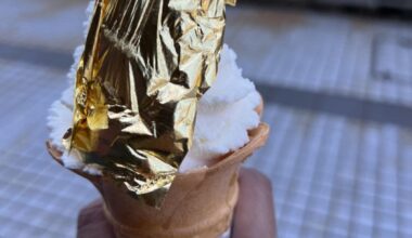 Gold leaf soft serve in Kanazawa, which manufactures nearly 100% of Japan’s gold leaf