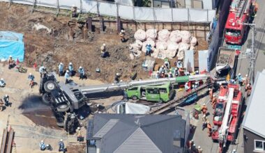 1 dead, 1 injured after mobile crane tips over onto cars in Tokyo