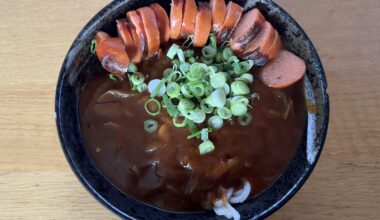 Curry Udon with spicy sausage