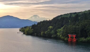 Hakone Shrine’s Torii in front of Mt Fuji