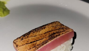 seared tuna, loose interpretation of a viper roll, and scallop nigiri