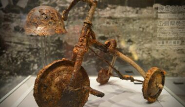 Tricycle of 3 year old boy named Shin, who died 1,500 meters from the hypocenter of Hiroshima atomic bombing, 1945.