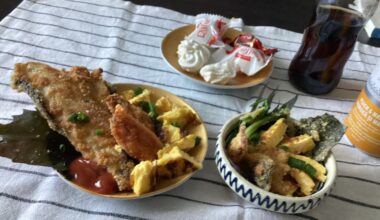 Making tempura fish and veggies with shiso and tamagoyaki. Only the appearance makes me drool🤤