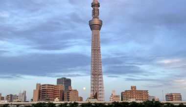 Full moon rises aside Tokyo Tower