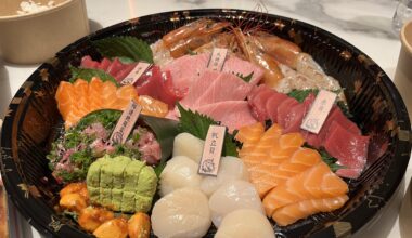 Assorted sashimi plate for an office lunch party!