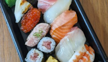 Sushi from a local shop. Kiyose, Tokyo, Japan.