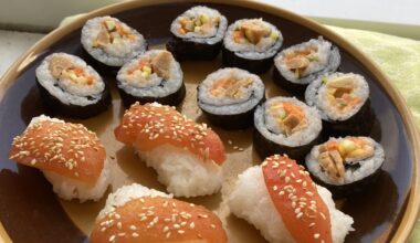 New to making sushi, but I'm very happy with the results. Rolls with veggies and seaweed steeped soy chunks, and vegan nigiri with marinated tomato "tuna"