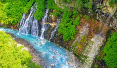 Blue waters of Shirahige falls, three years ago today (Hokkaido)