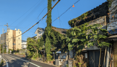 some heavily overgrown buildings in Matsumoto