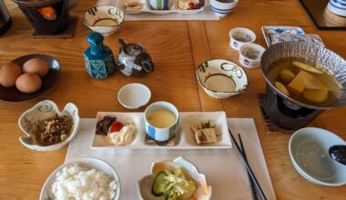 Breakfast at our Karatsu ryokan