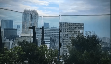 My friend's view of an observation deck with some interesting building architecture in the back (Any clue what city/ward this deck is in?)