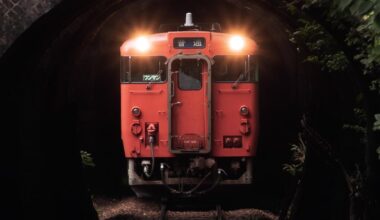 Geibi Line train passing the Kumura’s Three Tunnels, Hiroshima