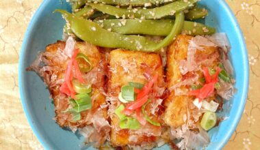 Homemade teriyaki tofu with gomaae