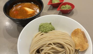 Ebi tomato tsukemen with pesto from Tsukemen Gonokami Seisakusho Shinjuku