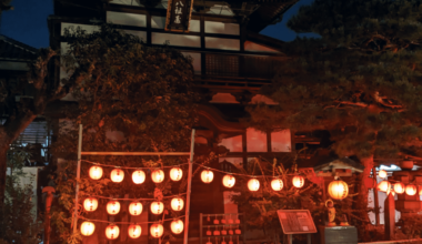 Japanese house lit by red lanterns - Nagano