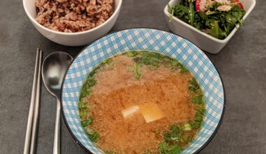 Miso soup made with chicken bone broth, arugula radish salad, and 12 grain rice.