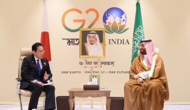 PM KISHIDA of Japan spoke informally with H.R.H. Prince Mohammed bin Salman bin Abdulaziz Al-Saud, the crown prince and prime minister of the Kingdom of Saudi Arabia. at the G20 Summit in India.