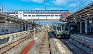 Waiting for a train at Aizu-Wakamatsu, Fukushima