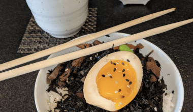 Hijiki Ramen Donburi with soy marinate egg and Matcha