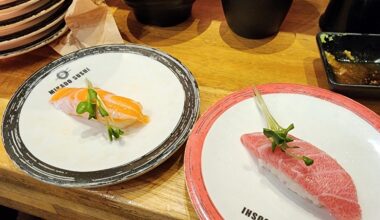 $1.40USD Salmon Belly, $2.80USD Tuna Belly @Mikado sushi in Seoul, SK.