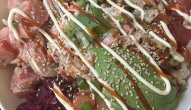 Homemade tuna and salmon poke bowl