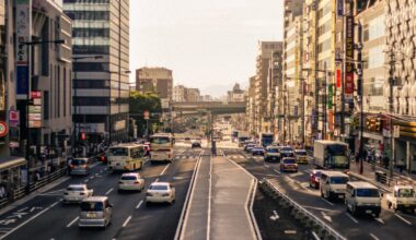 [OC] Sun setting over a busy Osakan avenue