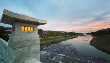 Kamogawa River at dusk.