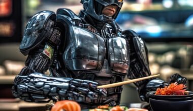 Robocop eating sushi