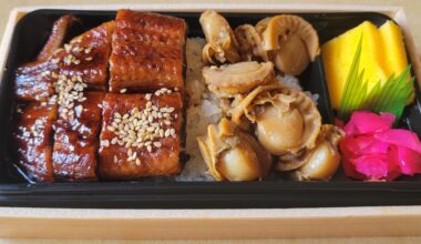 Eel and scallop bento