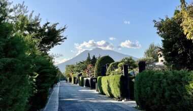 Beautiful street in Hirosaki with Mt Iwake behind.