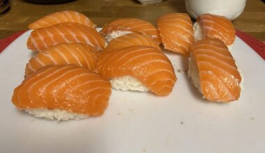 First attempt at salmon nigiri!