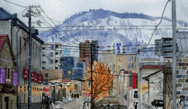 Painted a photo I took in Japan this year in Otaru, Hokkaido! With some embellishments. Want to paint more photos I took from Japan :") Swipe for the actual photo.