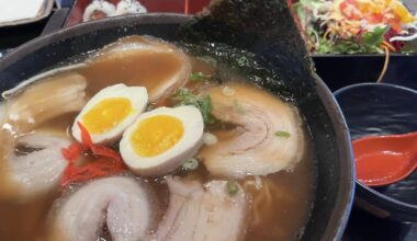 Shoyu Ramen with Chashu and Bluefin Maguro roll.