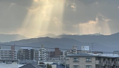 Sun popping through the clouds. My photo from my apartment in Hakata, Fukuoka.