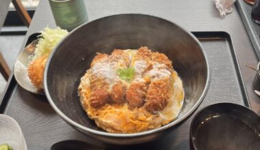 Katsudon and deep fried egg from かつ丼 とんかつ二矢 in Ikebukuro