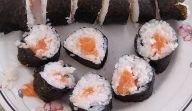 My first attempt at sushi! It tasted better than it looks I promise