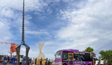 7-meter spear from hit anime "Evangelion" installed in Yamaguchi