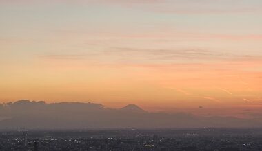 Glimpse of Mount Fuji during sunset from Shibuya Sky