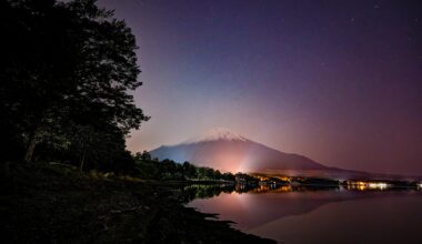 A couple of pictures I took of Mount Fuji from Lake Yamanaka on my phone