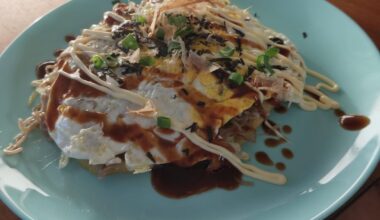 First time Hiroshima influenced Okonomiyaki with buckwheat noodles.