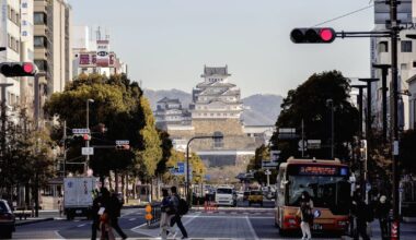 Himeji Castle from the street then cafe