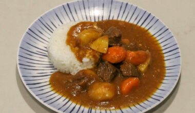 Homemade Japanese style beef curry over rice.